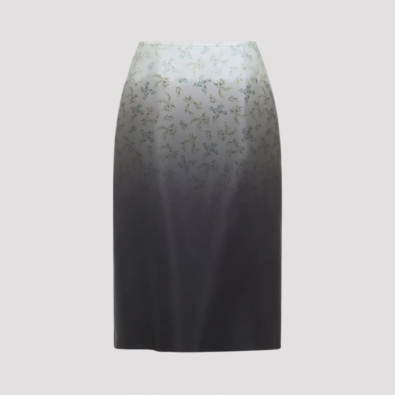 Jil Sander Midirok Silk Midi Skirt With Delicate Floral Pattern Black