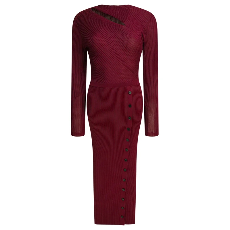 Self Portrait Midi-jurk Bordeaux Rib Knit Midi Dress Burgundy