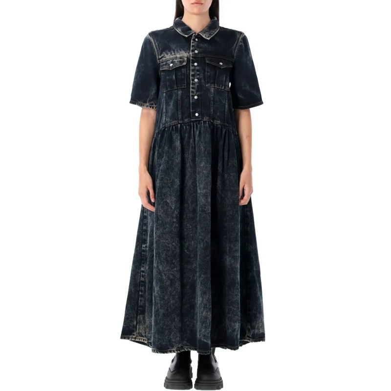 GANNI  Washed Denim Maxi Dress Blue