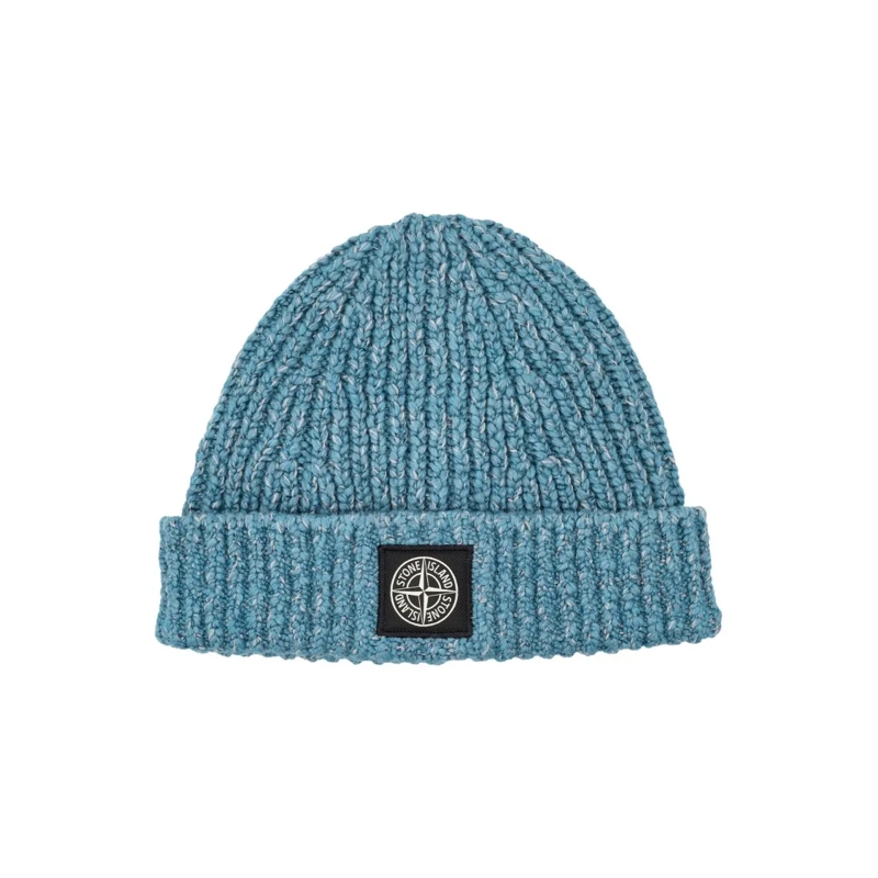 Stone Island Hoed Mouliné Wool Beanie With Compass Logo Blue