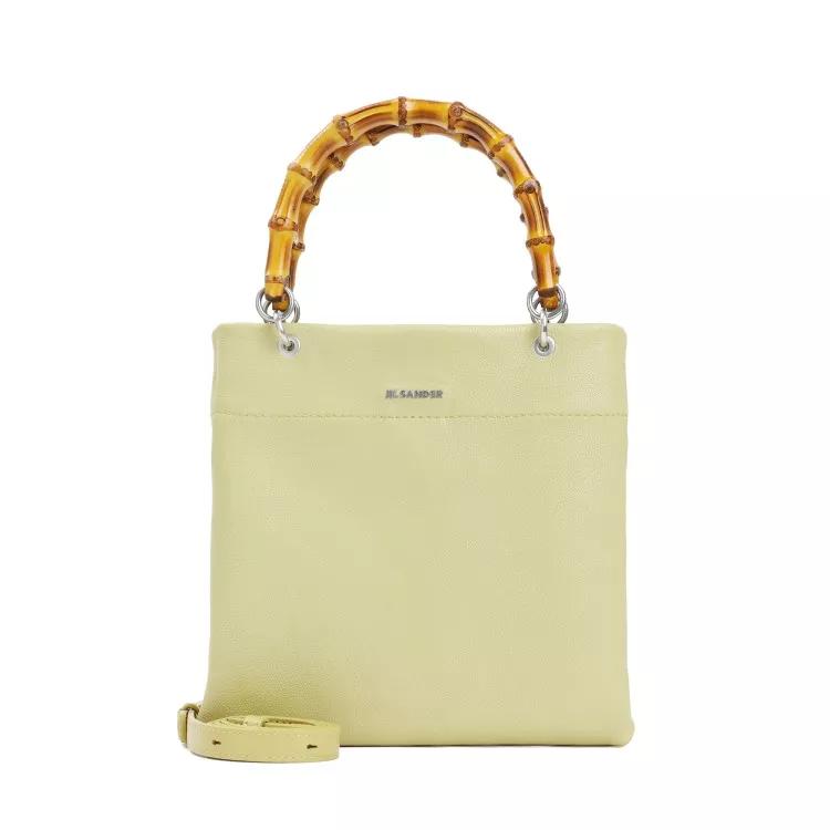 Jil Sander Totes - Green Leather Bamboo Shopper Small - Gr. unisize - in Gelb - für Damen