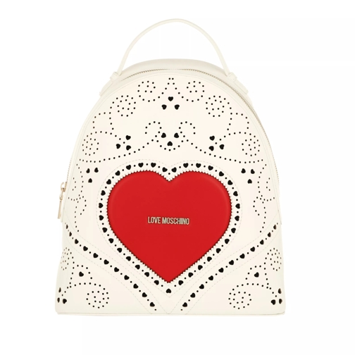 Love Moschino Heart Embroider Backpack PU Bianco Rosso Sac à dos