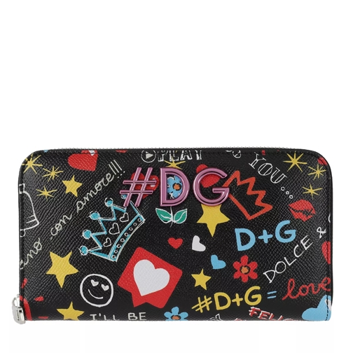 Dolce&Gabbana Wallet With Mural Print Leather Black Ritsportemonnee