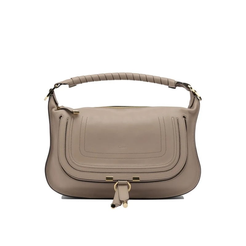 Chloé Schultertasche Structured Beige Leather Shoulder Bag With Gold-To Brown