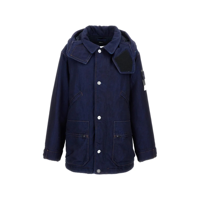 Stone Island Parka Dark Blue Hooded Jacket With Button Closure Blue