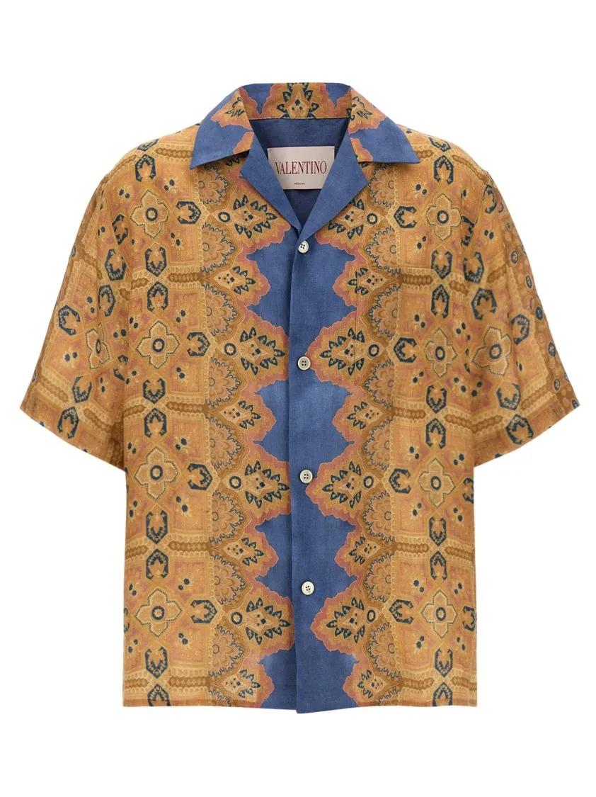 Tシャツ・カットソー VALENTINO 'Voyage Imaginaire' bowling shirt Linen Bowling Shirt With Voyage Imaginaire Print for Man in