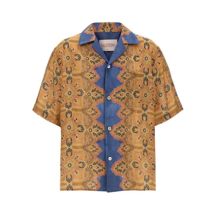 Tシャツ・カットソー VALENTINO 'Voyage Imaginaire' bowling shirt Linen Bowling Shirt With Voyage Imaginaire Print for Man in