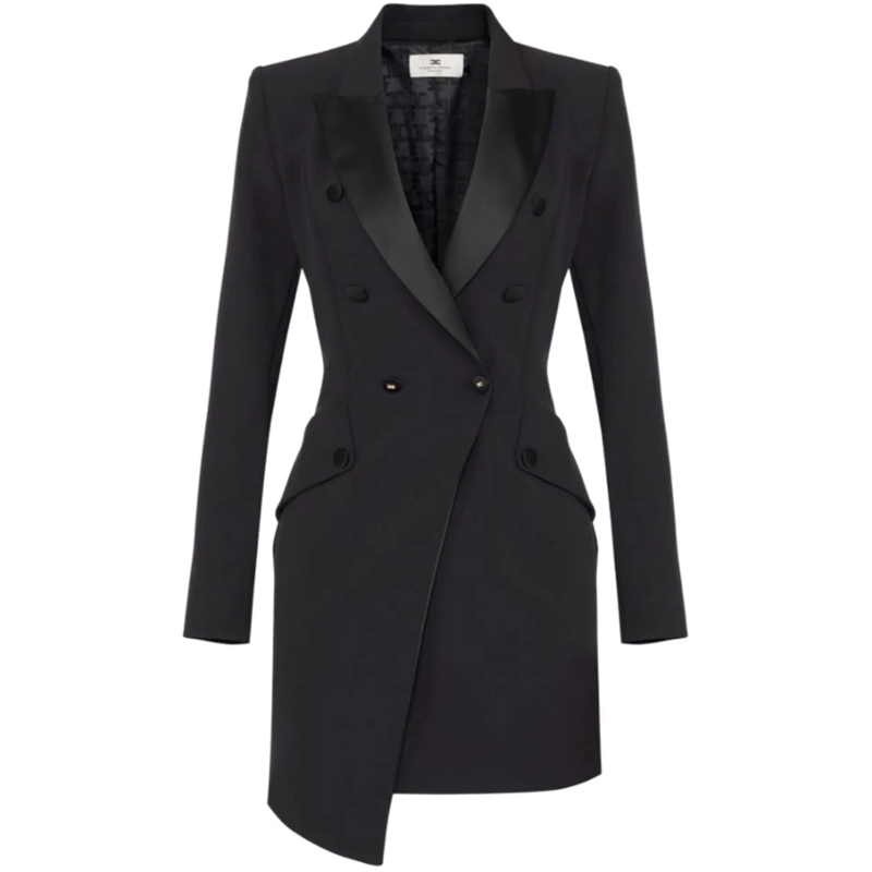 Elisabetta Franchi Midi-jurk Peak Lapel Crêpe Dress With Tailored Silhouette Black