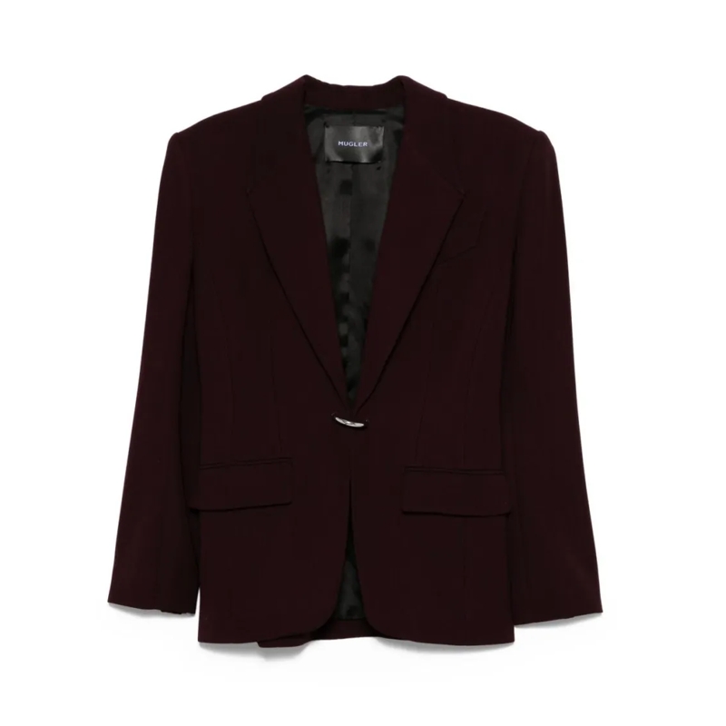 Mugler Blazer Burgundy Tailored Blazer With Metallic Button Clos Black
