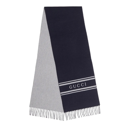 Gucci Wool Scarf Logo Scarf Grey / Blue