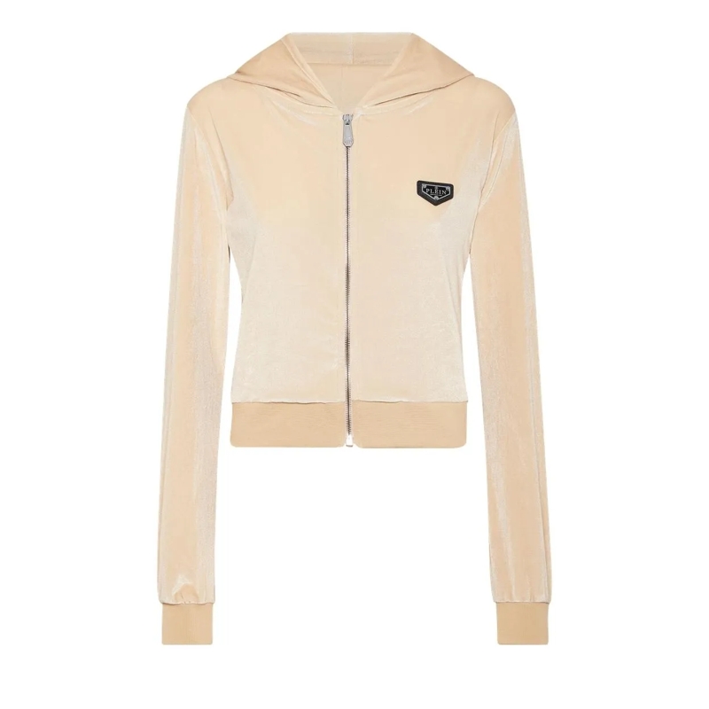 Philipp Plein Daunenjacke Sweatjacke Mit Kapuze Skull Mit Schmucksteinen beige