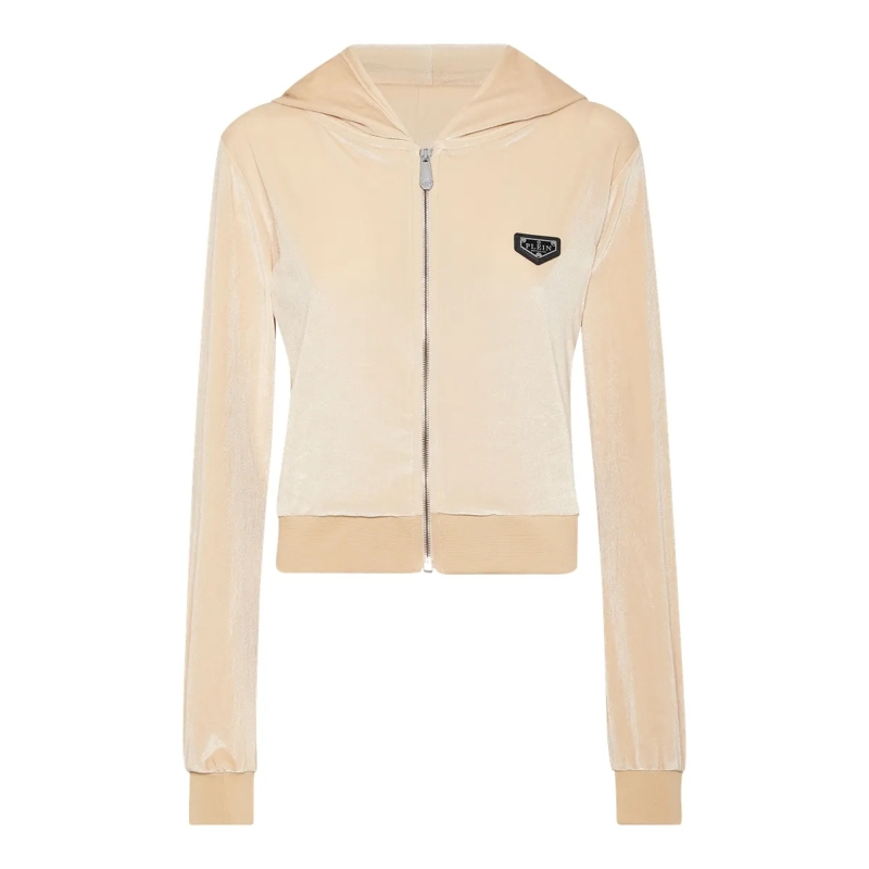 Philipp Plein Daunenjacke Sweatjacke Mit Kapuze Skull Mit Schmucksteinen beige