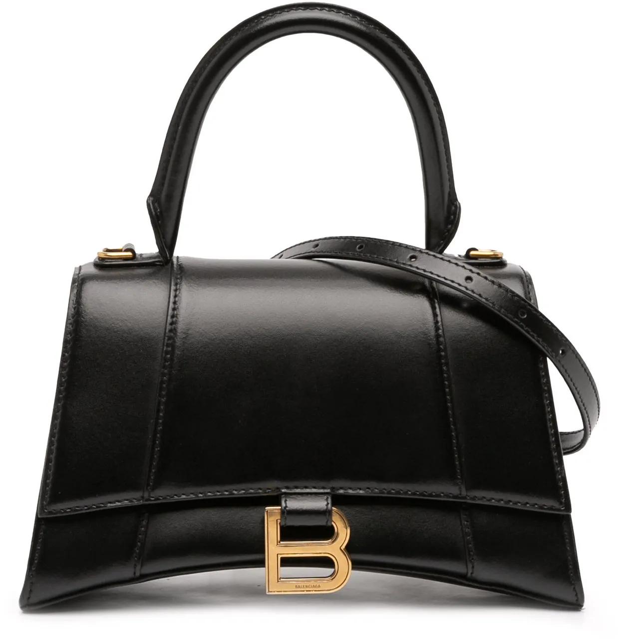 Balenciaga Hobo Bags - Small Shiny Box Calfskin Hourglass Top Handle Bag - Gr. unisize - in Schwarz - für Damen