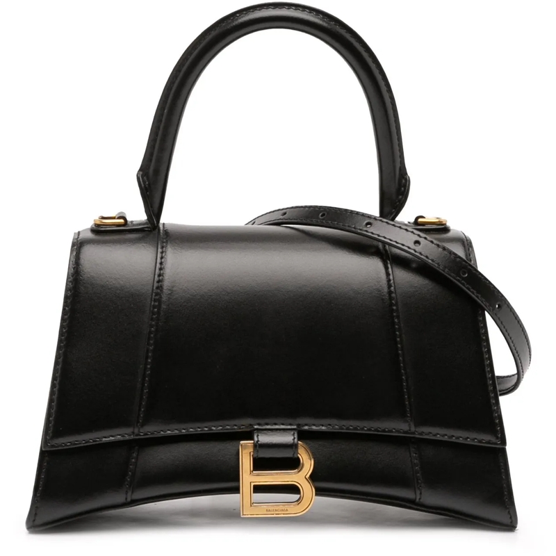 Balenciaga Schultertasche Small Shiny Box Calfskin Hourglass Top Handle Bag schwarz