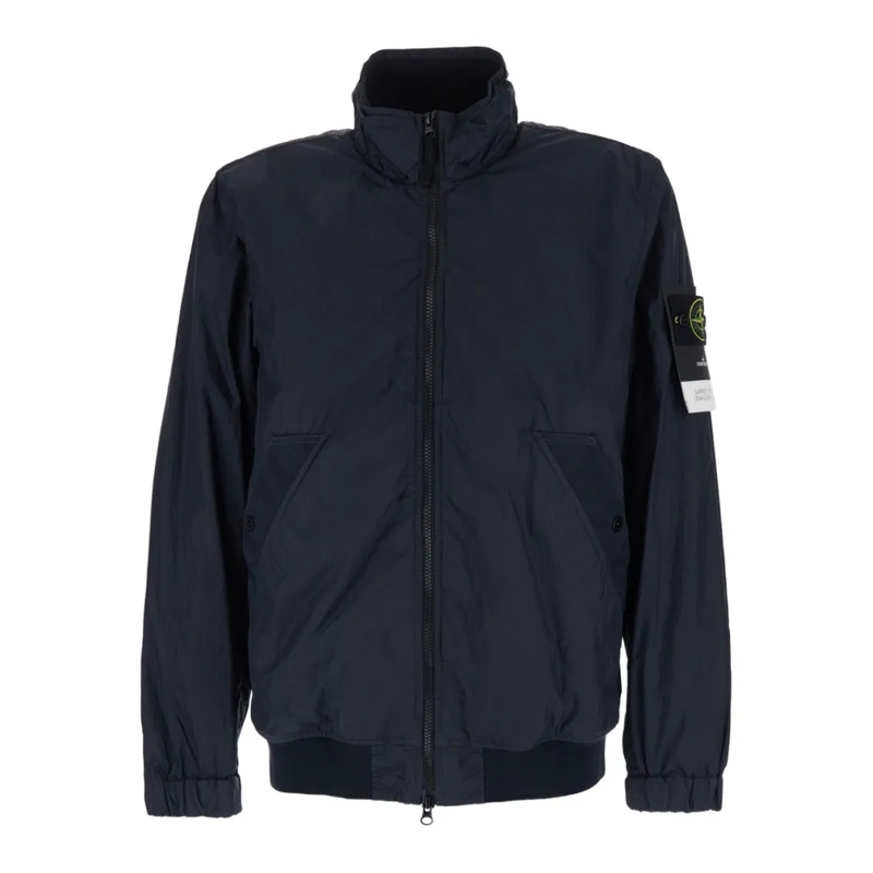 Stone Island  Technical Crinkle-Finish Navy Jacket With Signatur Blue