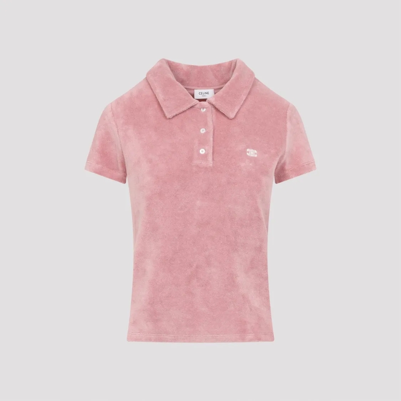 Celine T-shirt Terry Cotton Polo Shirt Pink