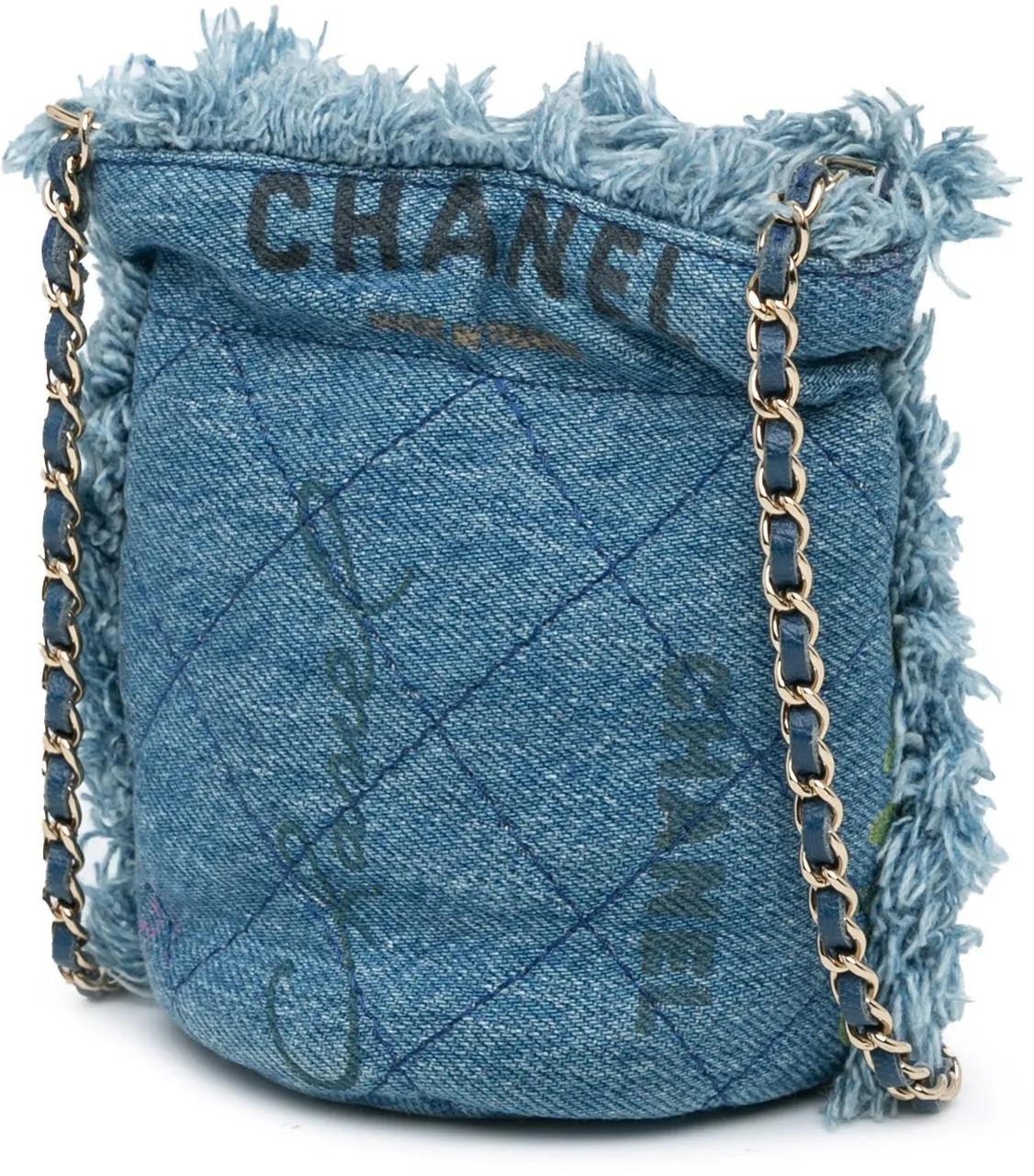Chanel Hobo bags 2021 Mini Denim Mood Bucket with Chain in blauw