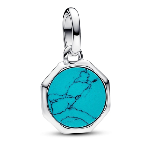 Pandora Turquoise Blue Engravable Mini Medallion Charm Turquoise Pendentif