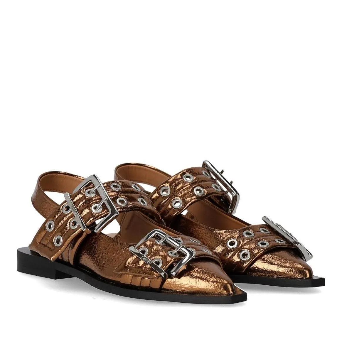 GANNI Loafers & Ballerinas - GANNI SLINGBACK BRONZEN BALLERINA MET BRONZEN GESP - Gr. 36 (EU) - in Kupfer - für Damen