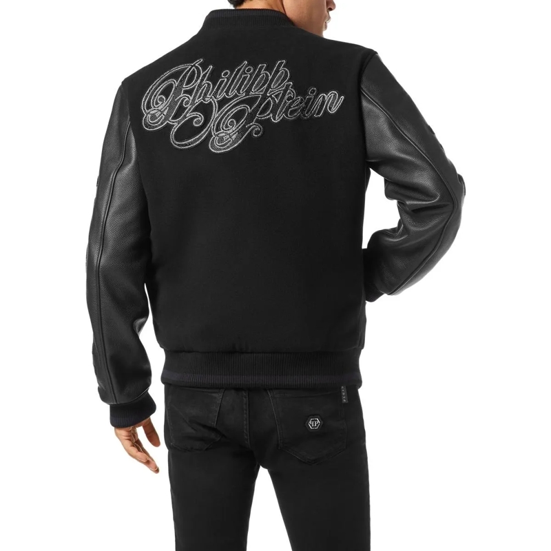 Philipp Plein Bomberjacke Leather Bomber Wool &Amp Embellished schwarz(Image 4)
