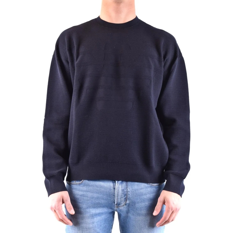 Emporio Armani Pull Ribbed Knit Sweater With Embossed Logo Design Black