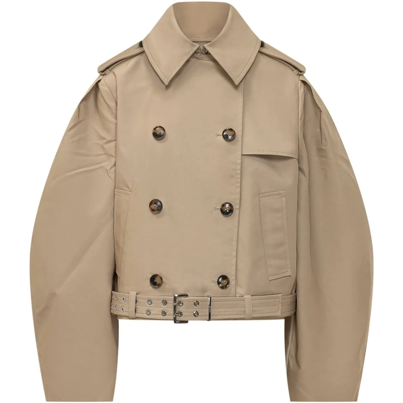 GANNI Trenchcoat Giacca Doppiopetto con Cintura beige