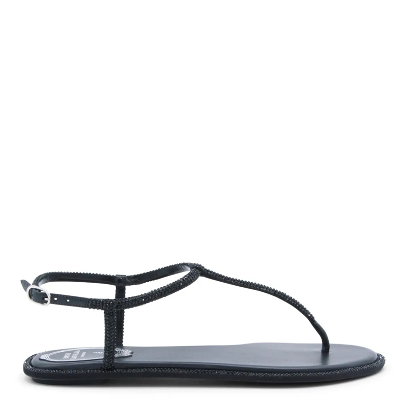René Caovilla Sandalen Black Leather Flats Black