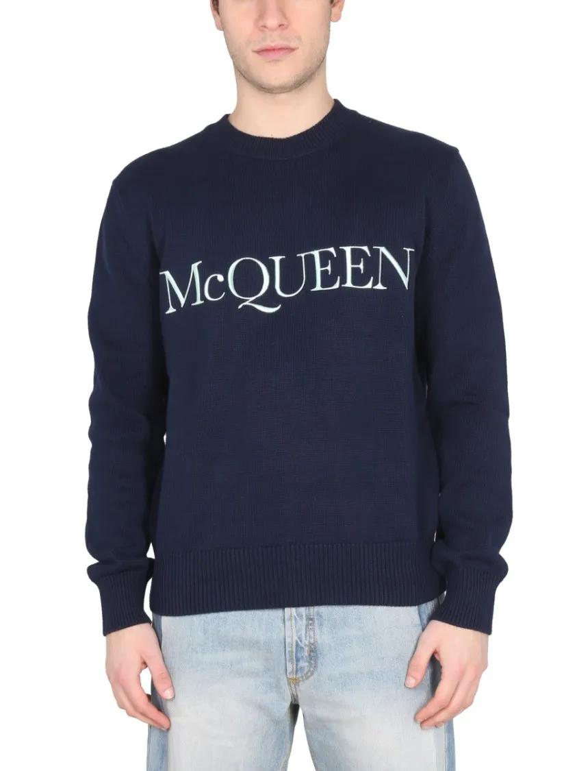Thumbnail - Alexander McQueen - Cotton Logo Embroidery Jersey - Größe L - blau