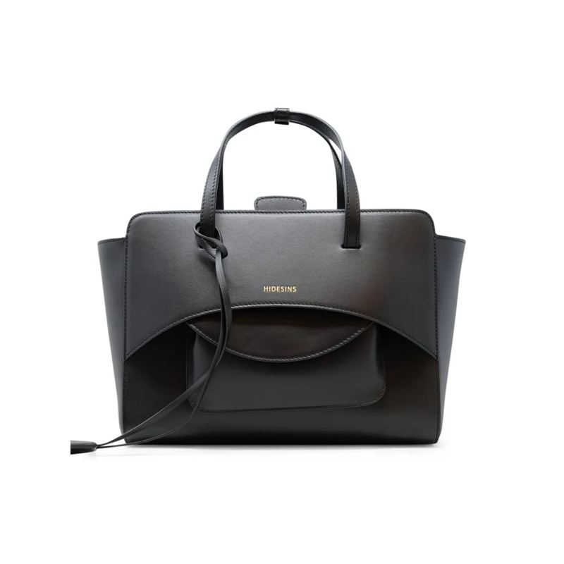 Hidesins Sac à bandoulière Structured Black Leather Handbag With Embossed Log Black