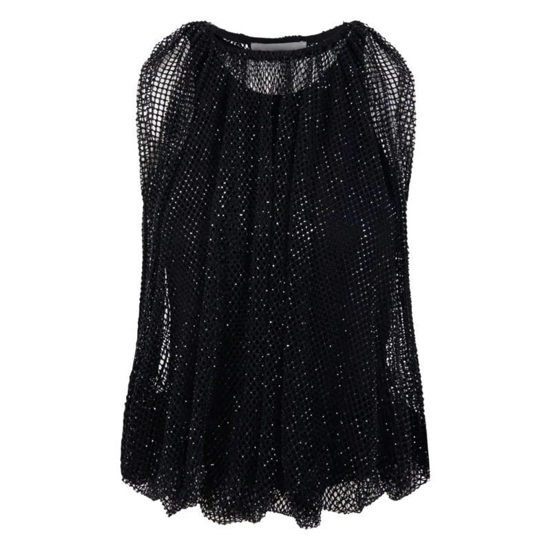Sportmax Bluse Flowy Black Long-Sleeved Top With Mesh Overlay Black