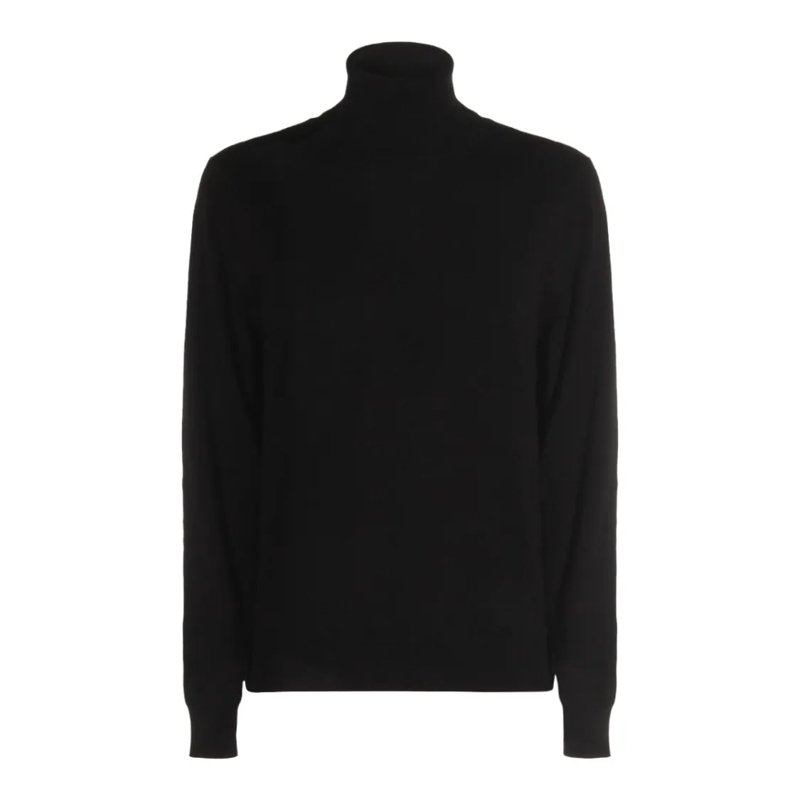 Malo Trui met col Fitted Turtleneck Sweater With Ribbed Details Black