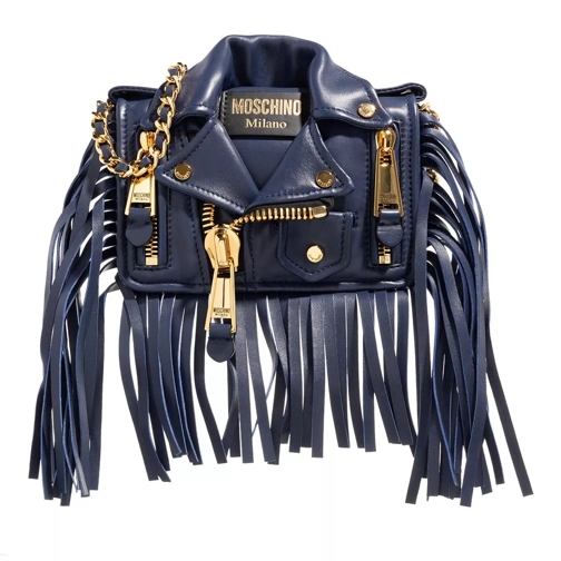 Moschino Biker Bag Fringes Blue Sac à bandoulière