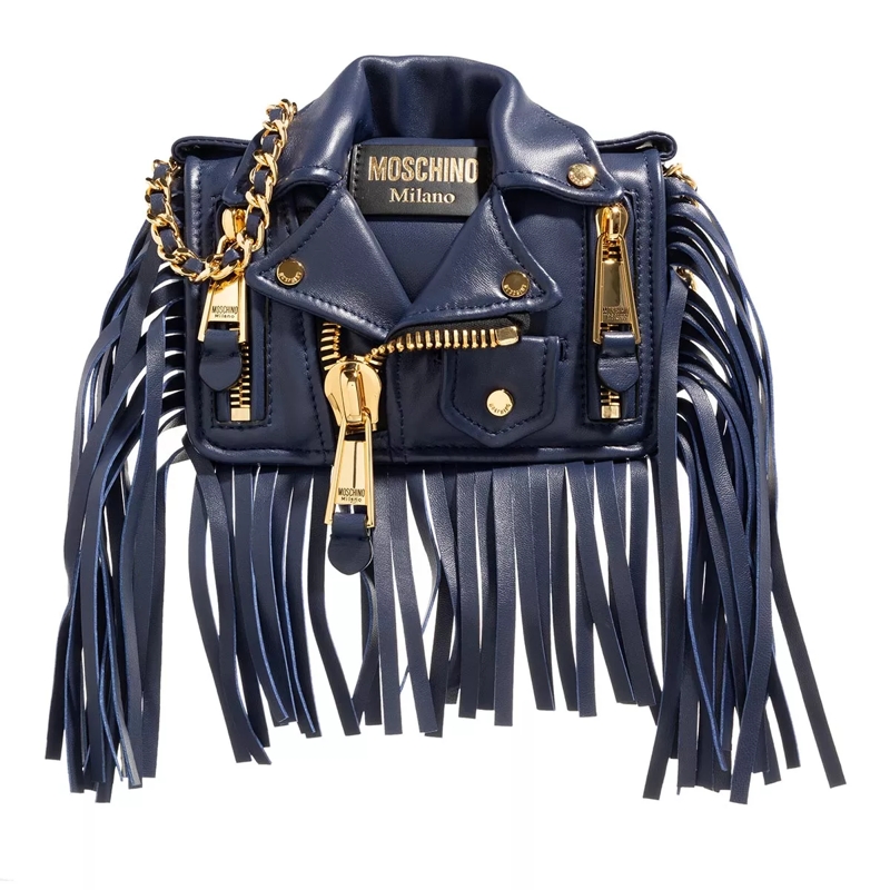 Moschino Crossbody Bag Biker Bag Fringes Blue