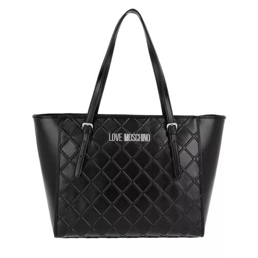 Love Moschino Quilted Embossed Shopping Bag Metallic Nero Draagtas