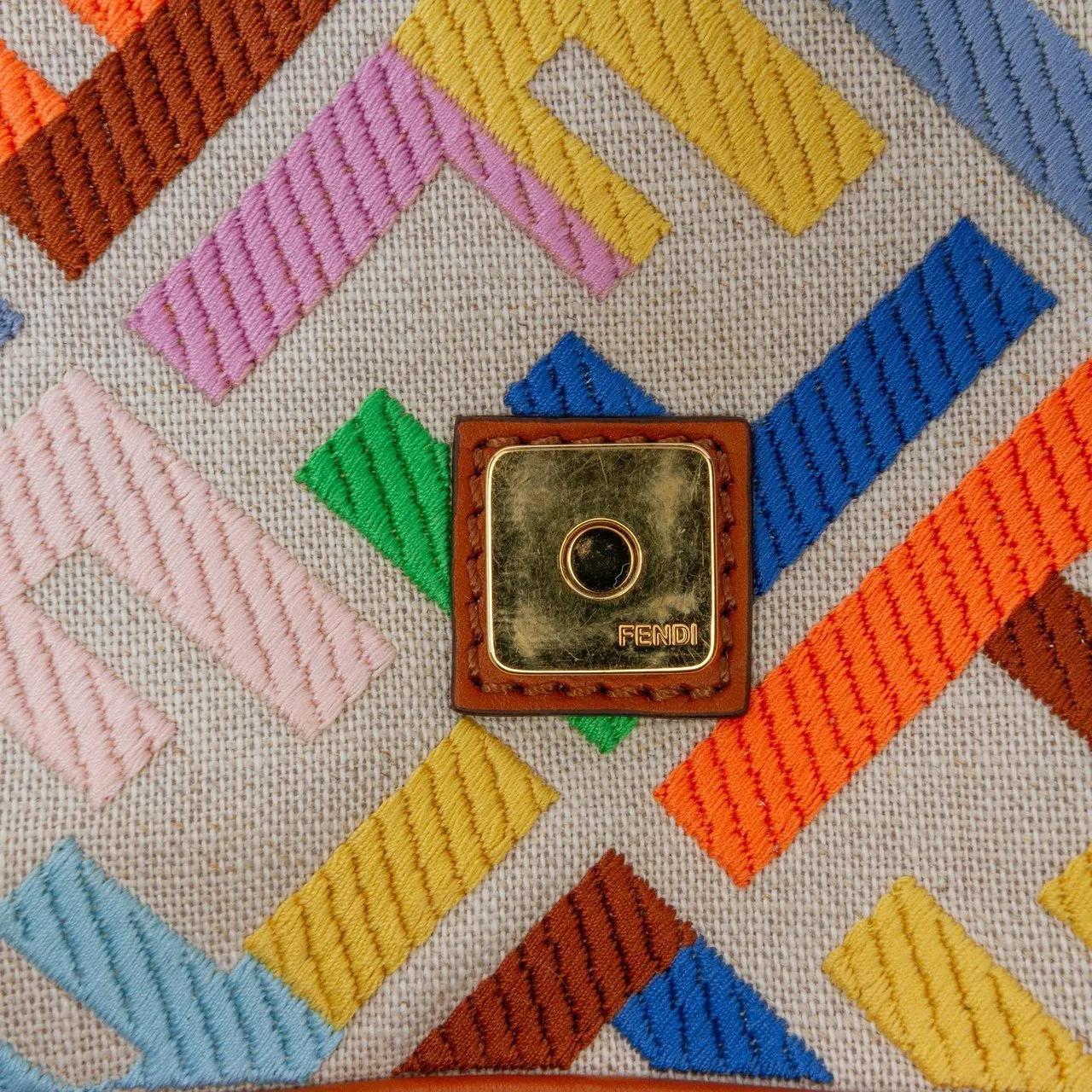 Fendi Shoppers Zucca Embroidered Canvas Baguette Satchel in bruin