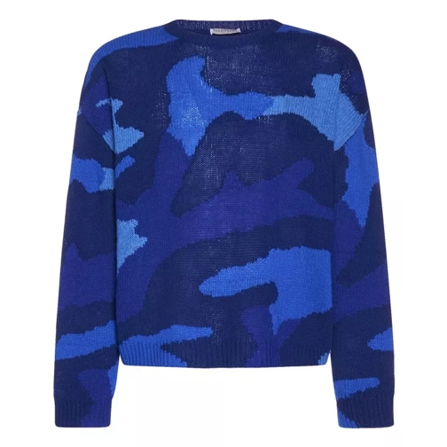 Valentino Wool Printed Sweater Blue Maglione di lana