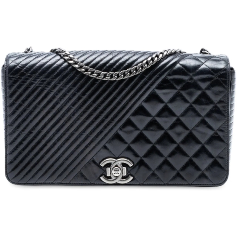 Chanel Schultertasche Large Glazed Calfskin Coco Boy Flap schwarz