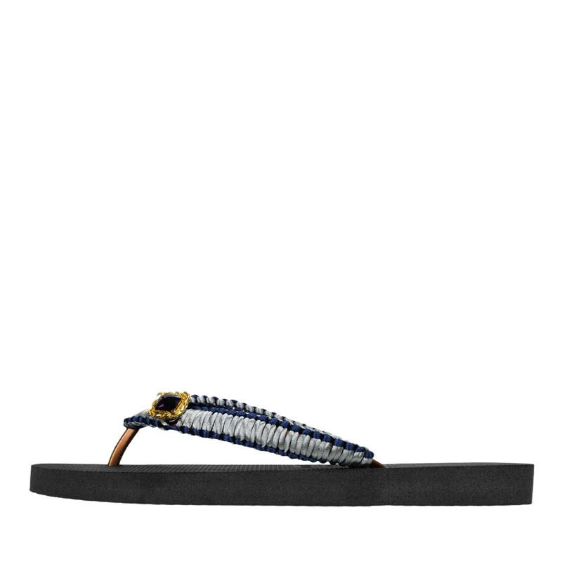 UZURII Flip Flops Zehentrenner Silver Macrame Switch schwarz