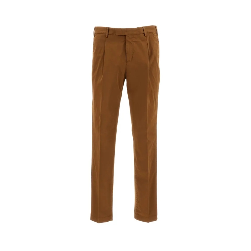 Pt01 Chino Slim-Fit Brown Trousers With Pressed Creases Brown