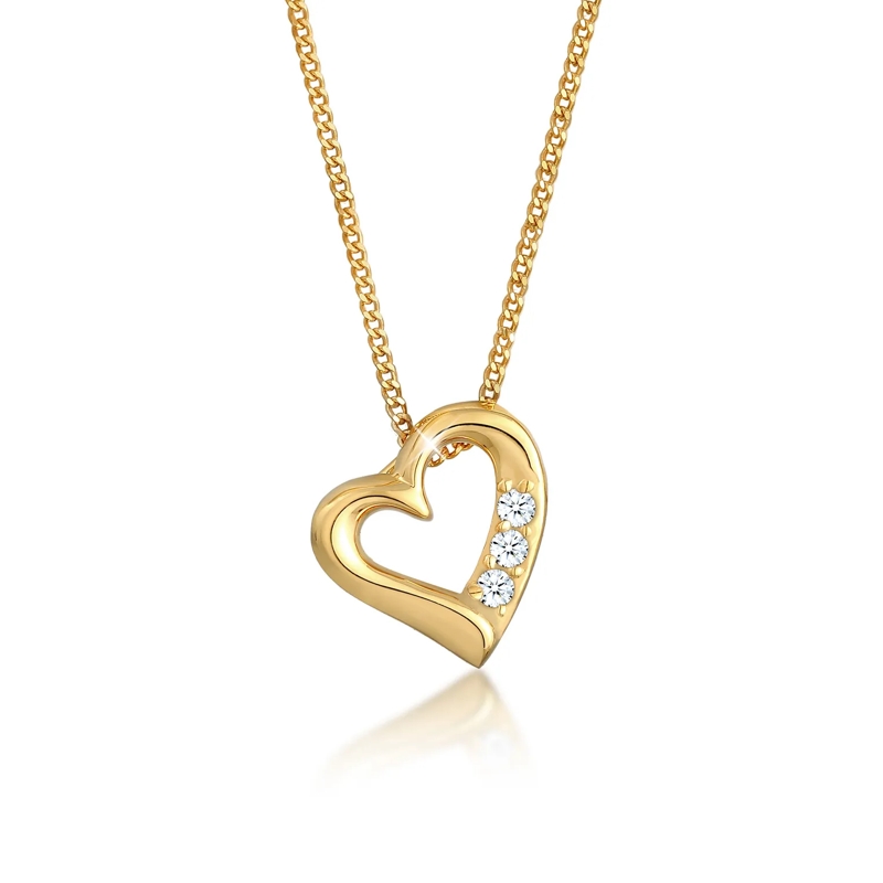 Elli Mittellange Halskette Halskette Herz Liebe Diamant (0.045 ct.) 585 Gelbg weiss