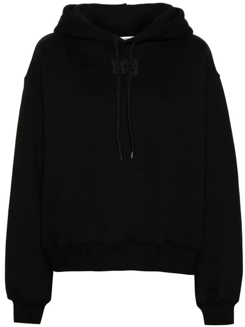 Alexander Wang - Logo-Print Cotton Hoodie - Größe L - schwarz