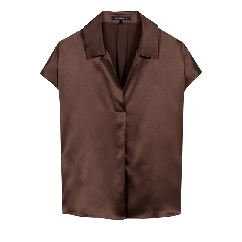 Luisa Cerano Top Kurzarm-Seidenbluse marone
