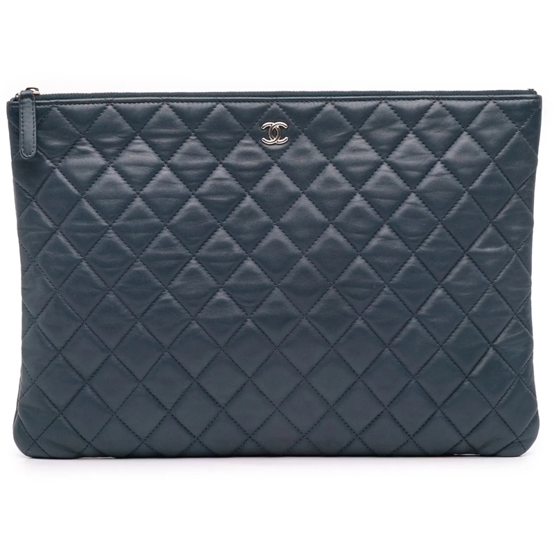 Chanel Clutch Large Quilted Lambskin O Case Clutch blau