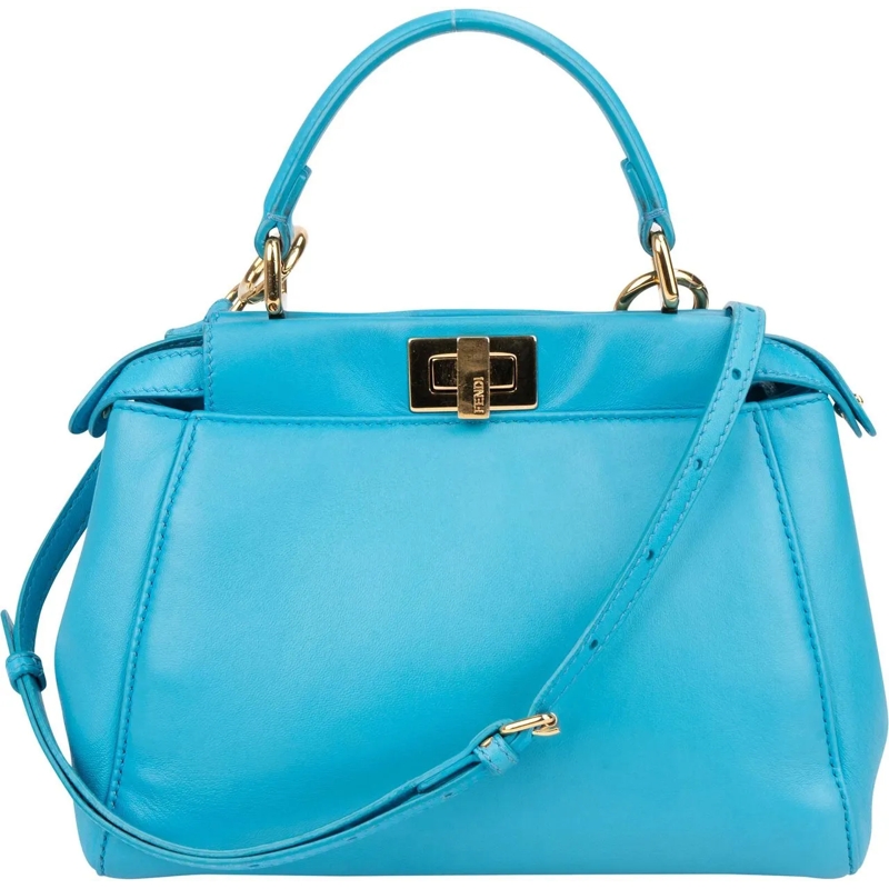 Fendi Schultertasche Fendi Blue Leather Peekaboo Handbag blau
