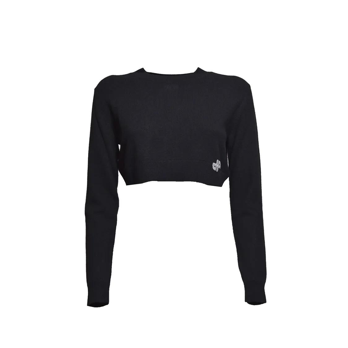 Thumbnail - Patou - Wool Cashmere Cropped Sweater - Black - Größe L - schwarz