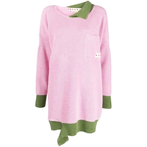 Marni Pullover Asymmetric Raw-Edge Ribbed Jumper Pink