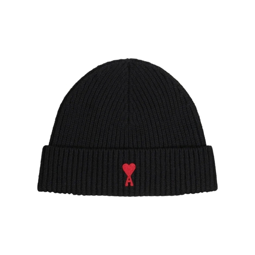 AMI Paris Beanie mit Logo aus Schurwolle Schwarz 