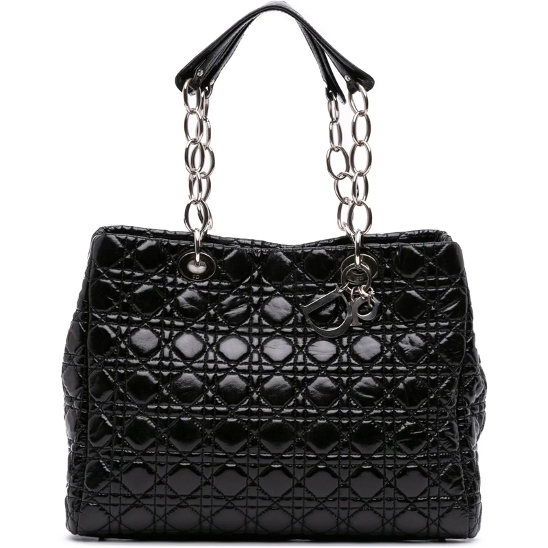 Christian Dior Shopper Large Patent Cannage Lady Dior Soft Shopping Tote schwarz