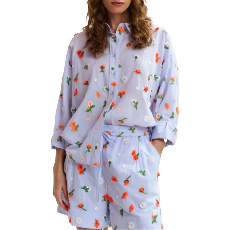 Essentiel Antwerp Bluse Essentiel Antwerp Embroidered Boxy Shirt Blouses L blau(Image 2)