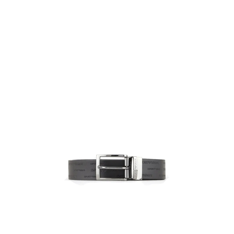 Emporio Armani Gürtel Reversible Leather Belt With All-Over Logo Letteri Black